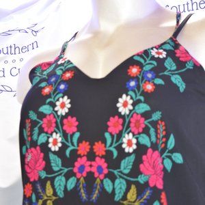 Xhilaration Spaghetti Strap Dress, Floral Pattern on Black Size XL